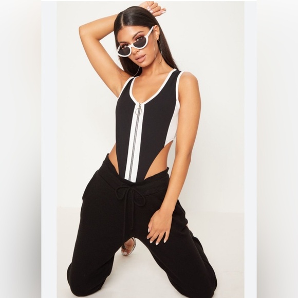 PLT Black and White high cut Bodysuit Top - Picture 1 of 3